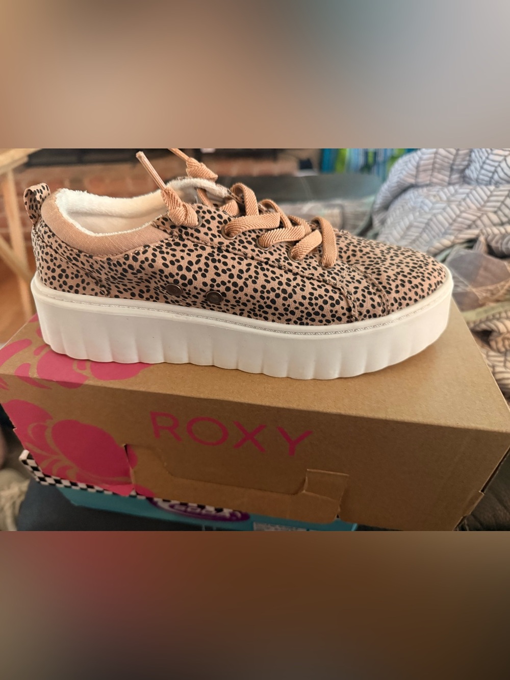 Roxy Surf Sheliahh Platform Slip On Memory Foam Sneakers in Cheetah Print
